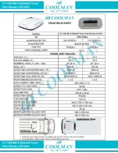 CT-1500 MD-X Elektrikli Tavan Park Kliması (12V-24V)