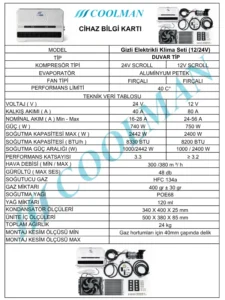 Gizli Elektrikli Klima Seti (12V/24V)