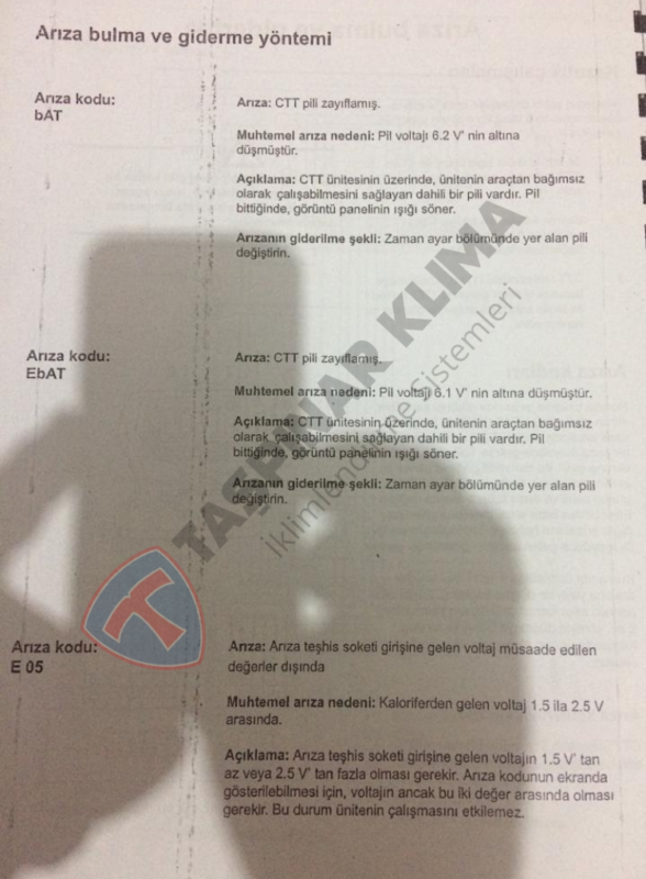 Scania Eberspächer Webasto Arıza Kodları